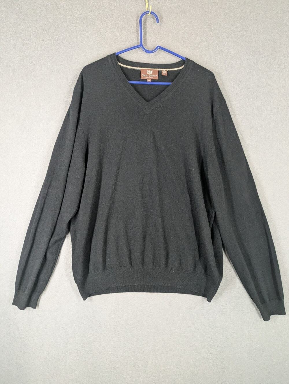 Hickey Freeman Men's 100% Cashmere V Neck Sweater Black XXL Pullover